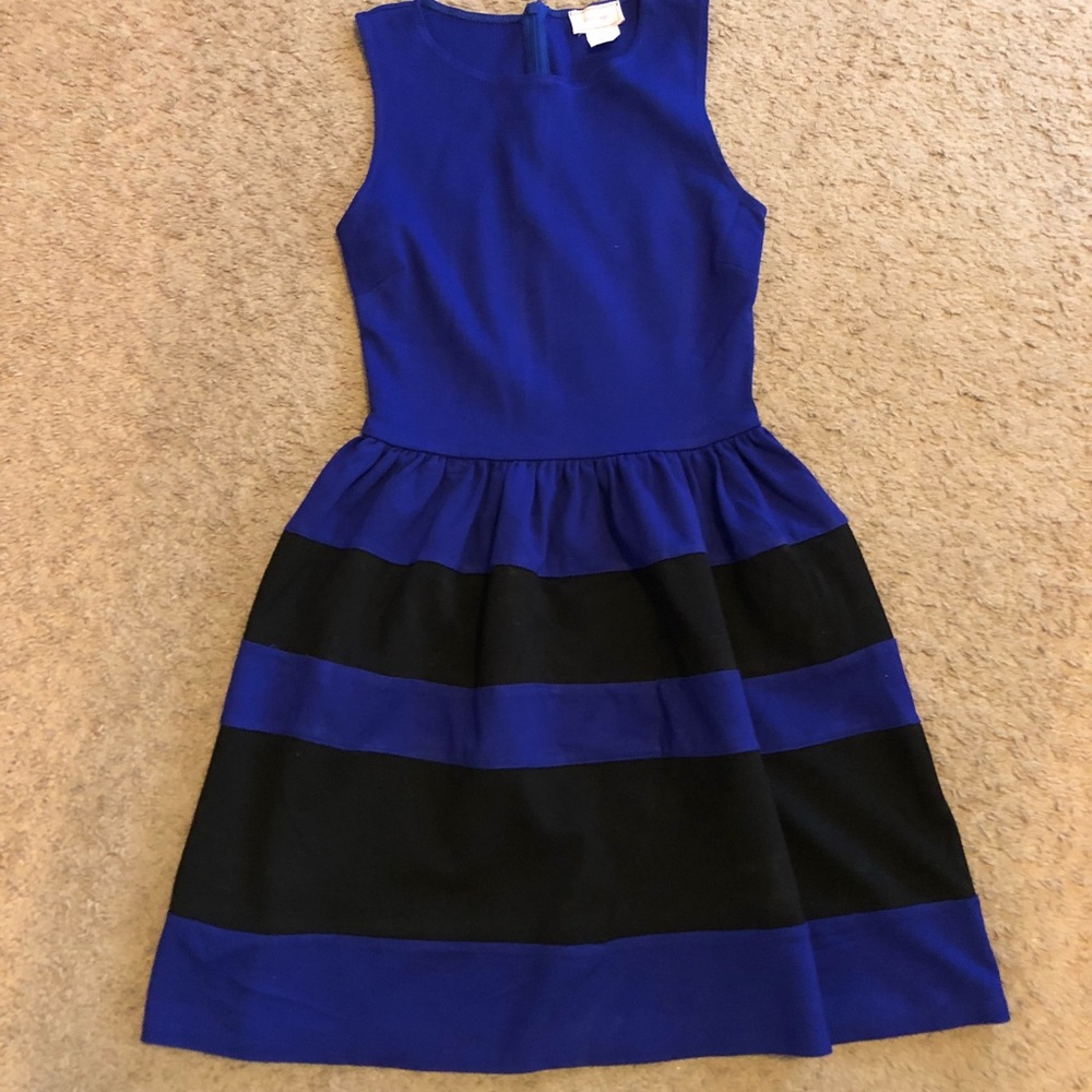 Violet blue with black striped dress